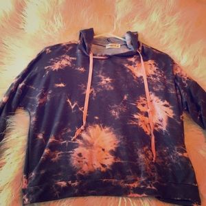 Long sleeved hoodie pink and grey tie dye